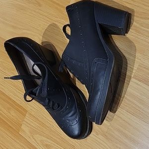 Black lace up Oxford heels